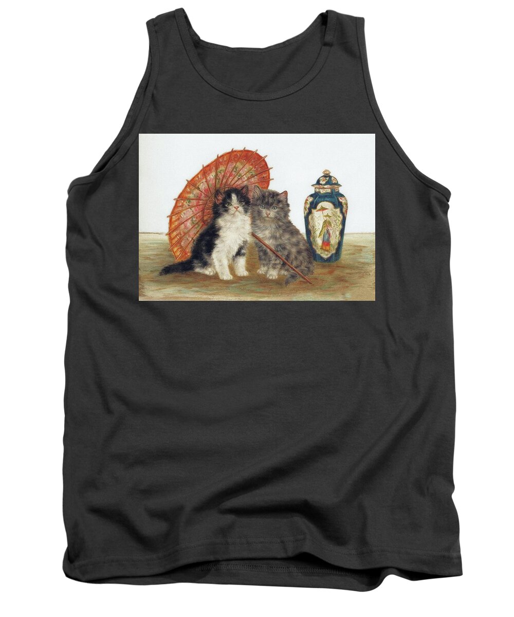 Kittens Tank Top featuring the mixed media Kittens with a Parasol by Bessie Bamber