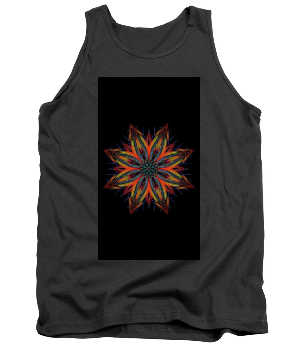 The Kosmic Kreation African Fire Mandala Is An Exquisite Classic Vibrantly Original Painting That Celebrates African Culture. This Beautiful And Vivid Piece Of Artwork Is Composed Of Bold Lines And Contrasting Colors That Have Been Carefully Arranged To Make A Striking Artwork. Its Intricate Details Are Complimented By An Assortment Of Intricate Shapes Tank Top featuring the digital art Kosmic Kreation African Fire Mandala by Michael Canteen