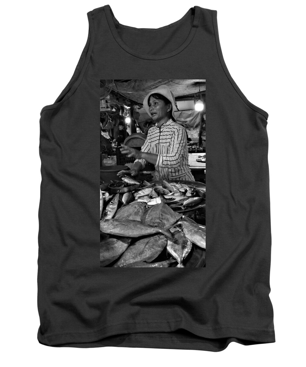 Portrait Tank Top featuring the photograph Lady at Fish Market by Robert Bociaga