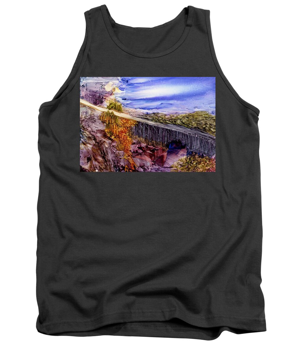 Bridge Tank Top featuring the painting Leaving it all behind by Angela Marinari