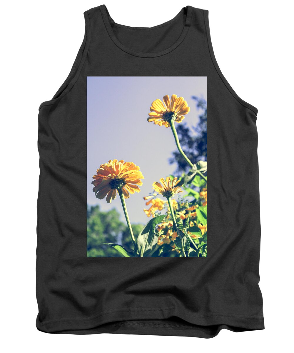 Zinnia Tank Top featuring the photograph Light and Faded Flowers by W Craig Photography