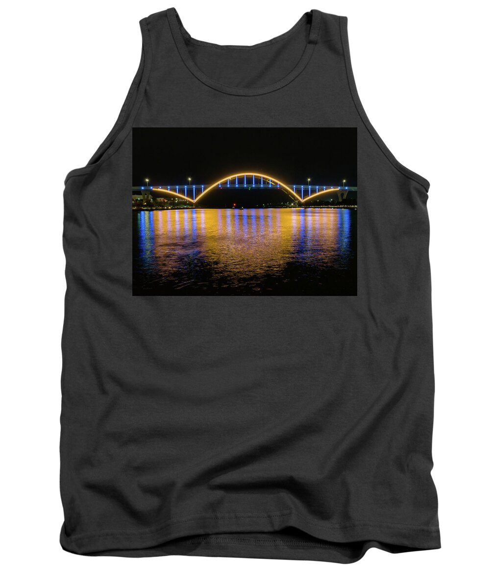 Port Of Milwaukee Tank Top featuring the photograph Light the Hoan with the People's Flag by Kristine Hinrichs