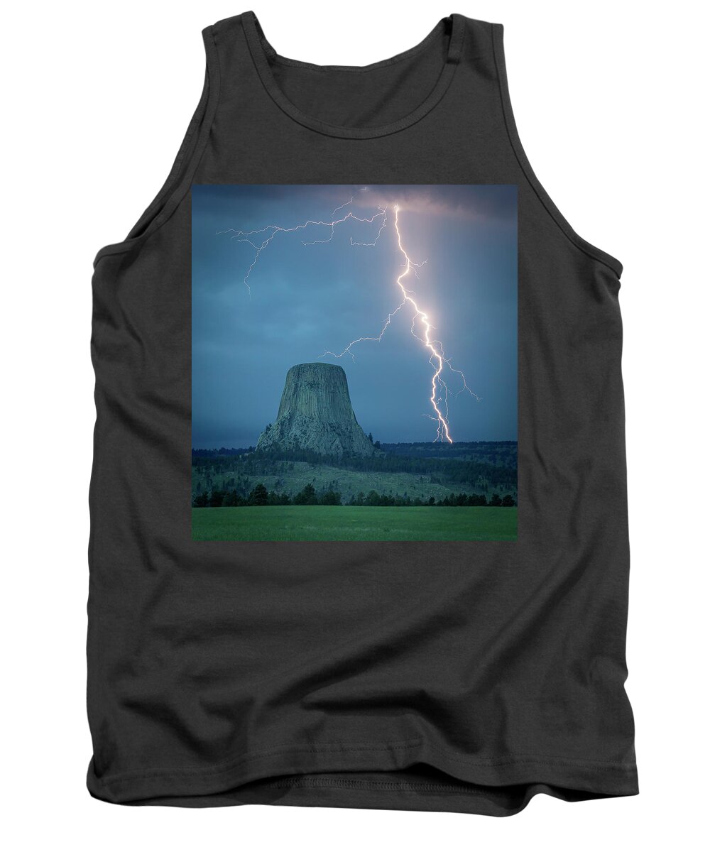 Devils Tower Tank Top featuring the photograph Light Up the Tower by Laura Hedien