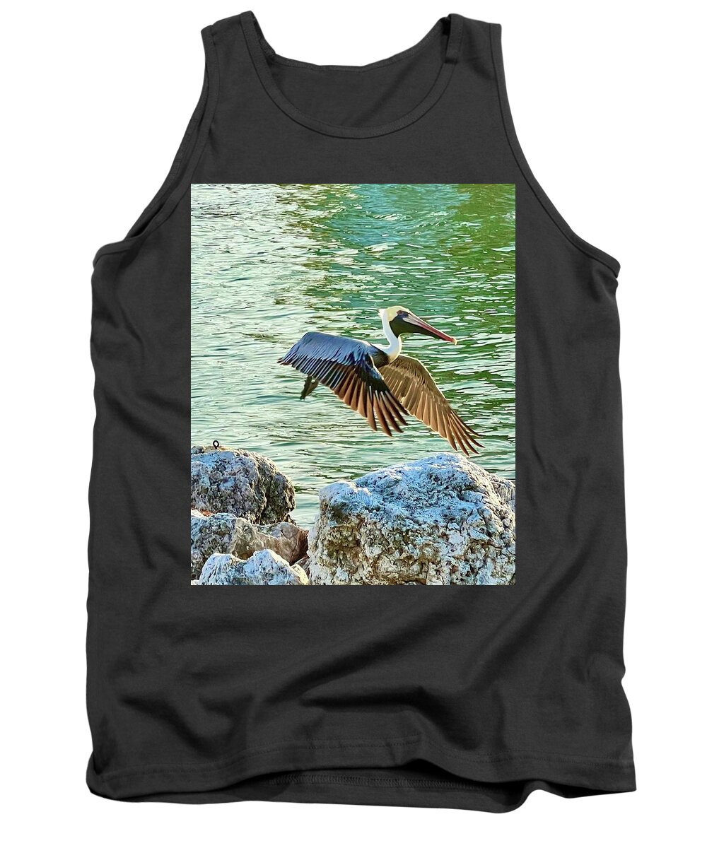 Pelican Tank Top featuring the photograph Light Wing Flight by Kelly Smith