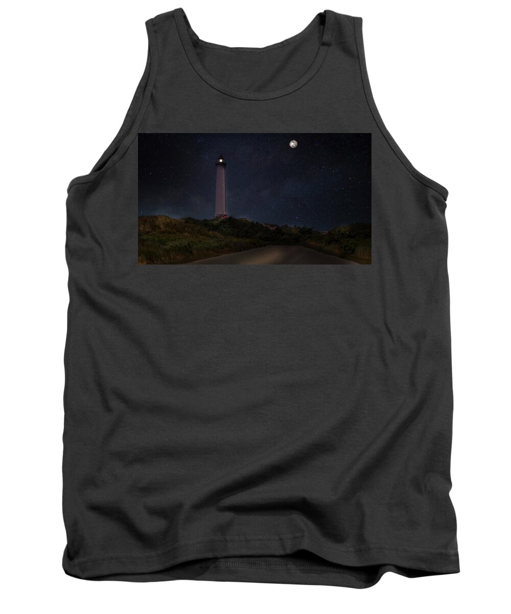Lighthouse Tank Top featuring the photograph Lighthouse and Moon by Karlaage Isaksen