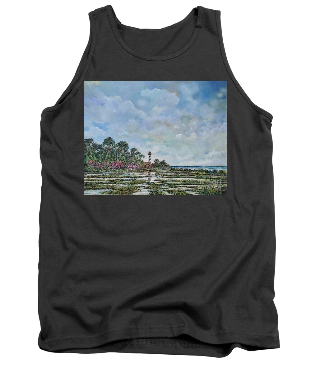Nature Tank Top featuring the painting Lighthouse by Sinisa Saratlic