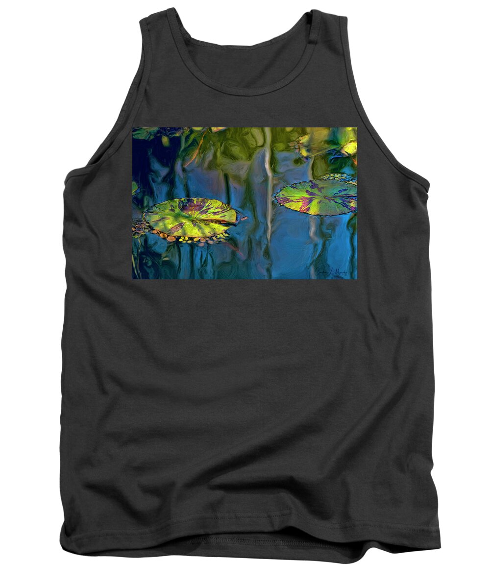 Reflection Tank Top featuring the digital art Lily Pads With Reflection by Cordia Murphy