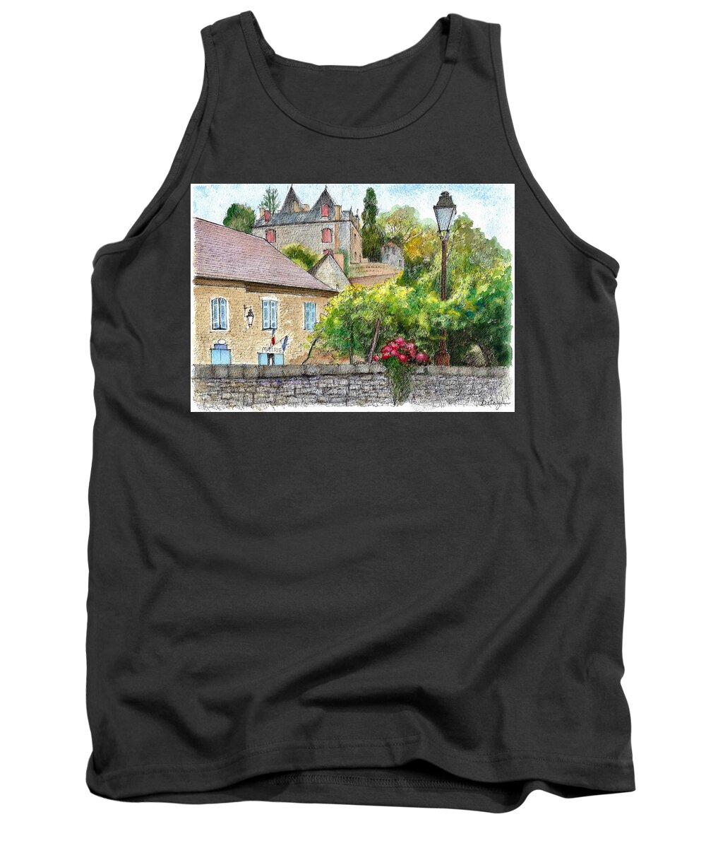 Rivers Tank Top featuring the painting Limeuil Mairie in France by Dai Wynn