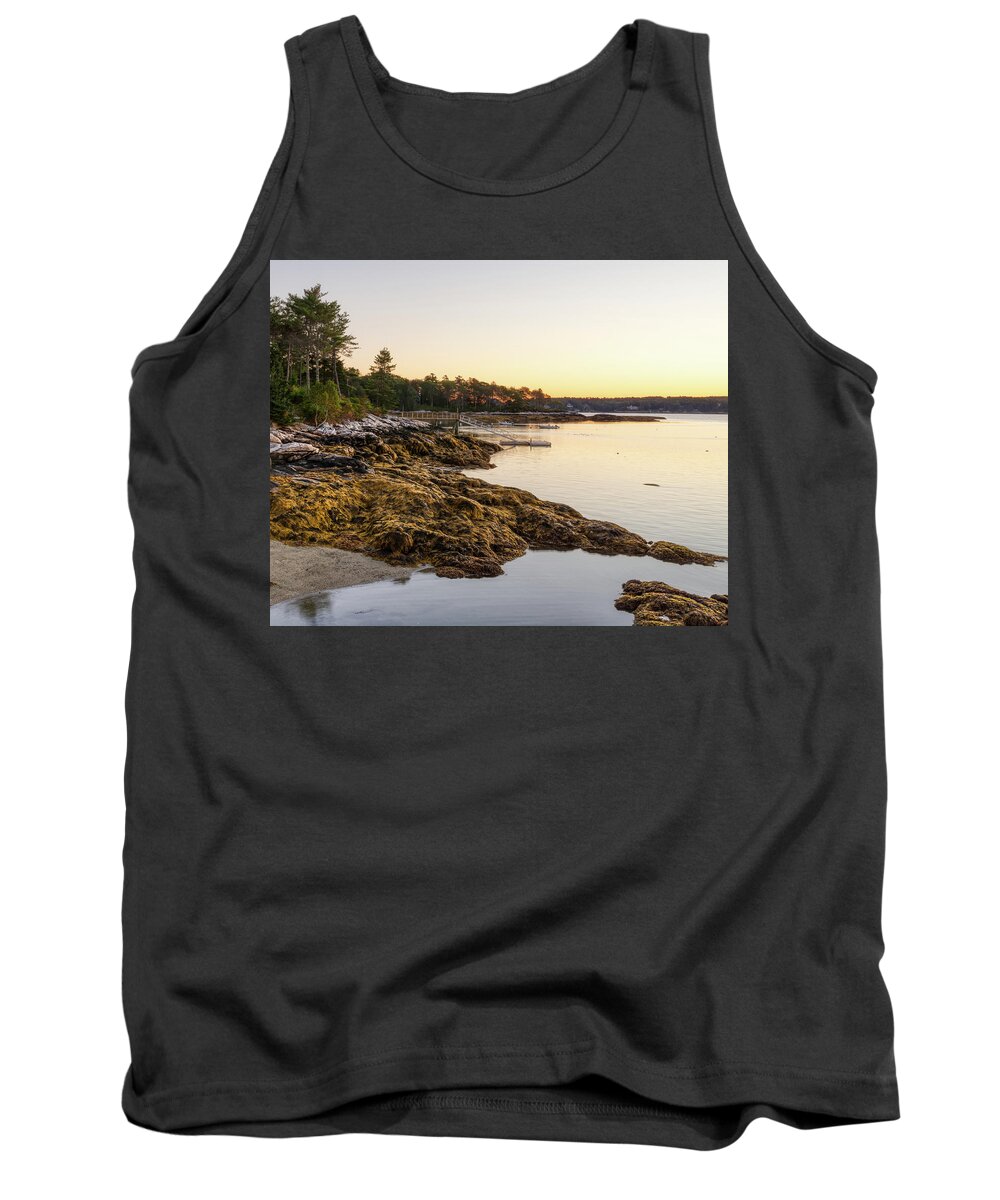 Boothbay Tank Top featuring the photograph Linekin Bay Coastline at Dawn by Donna Twiford