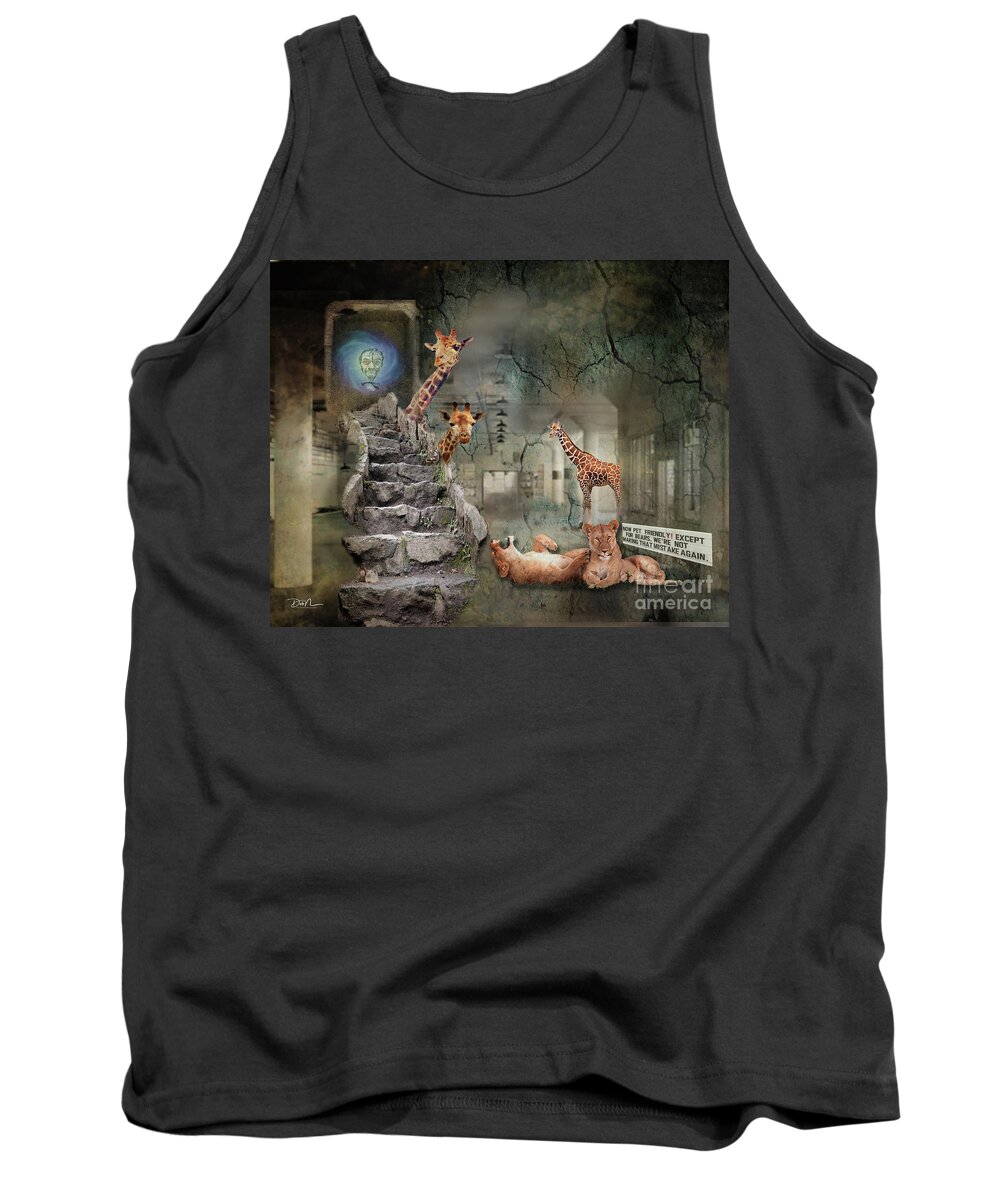 Silly Tank Top featuring the digital art Lions Stairs by Deb Nakano