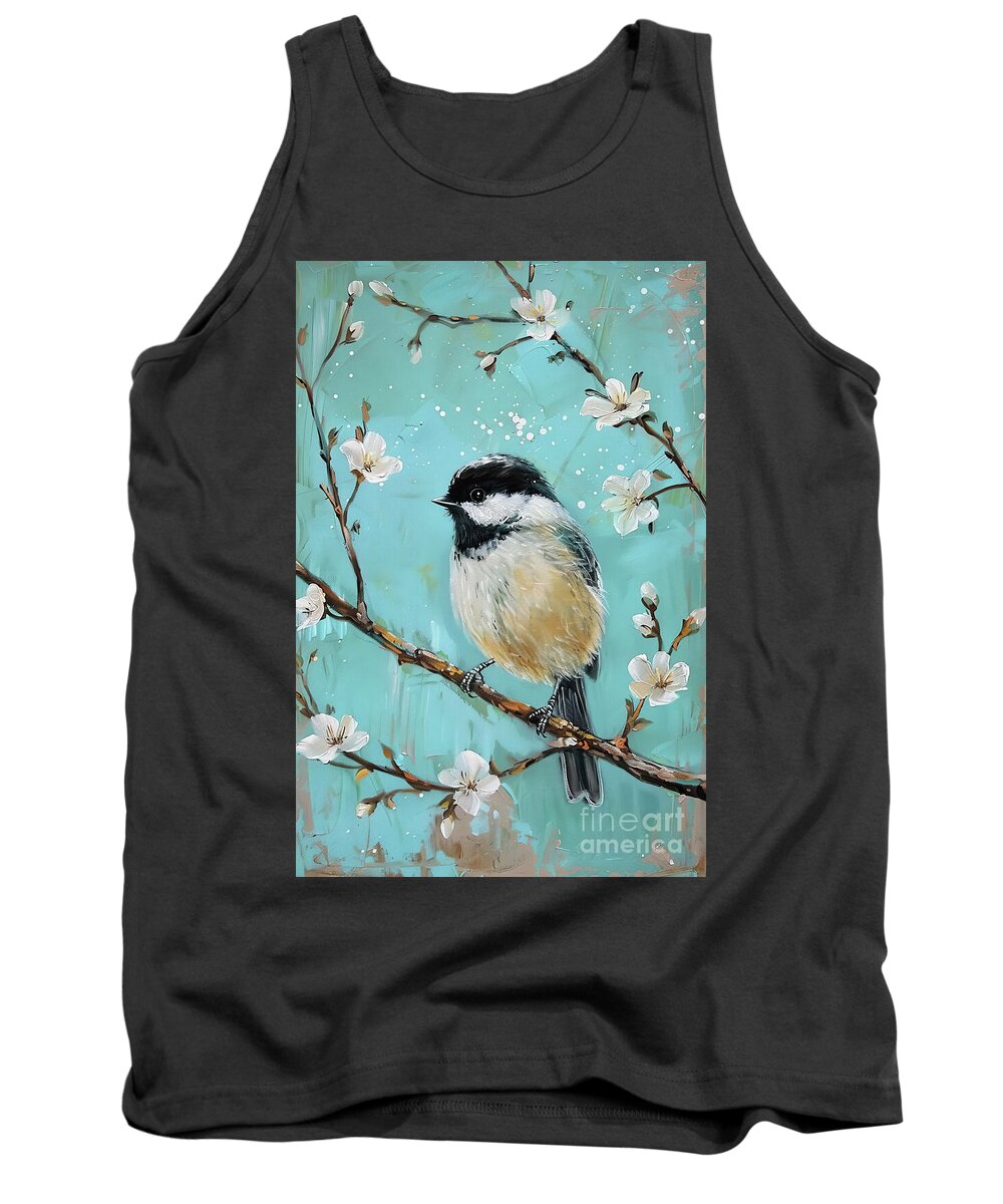 Black Capped Chickadee Tank Top featuring the painting Little Chickadee In A Tree 2 by Tina LeCour