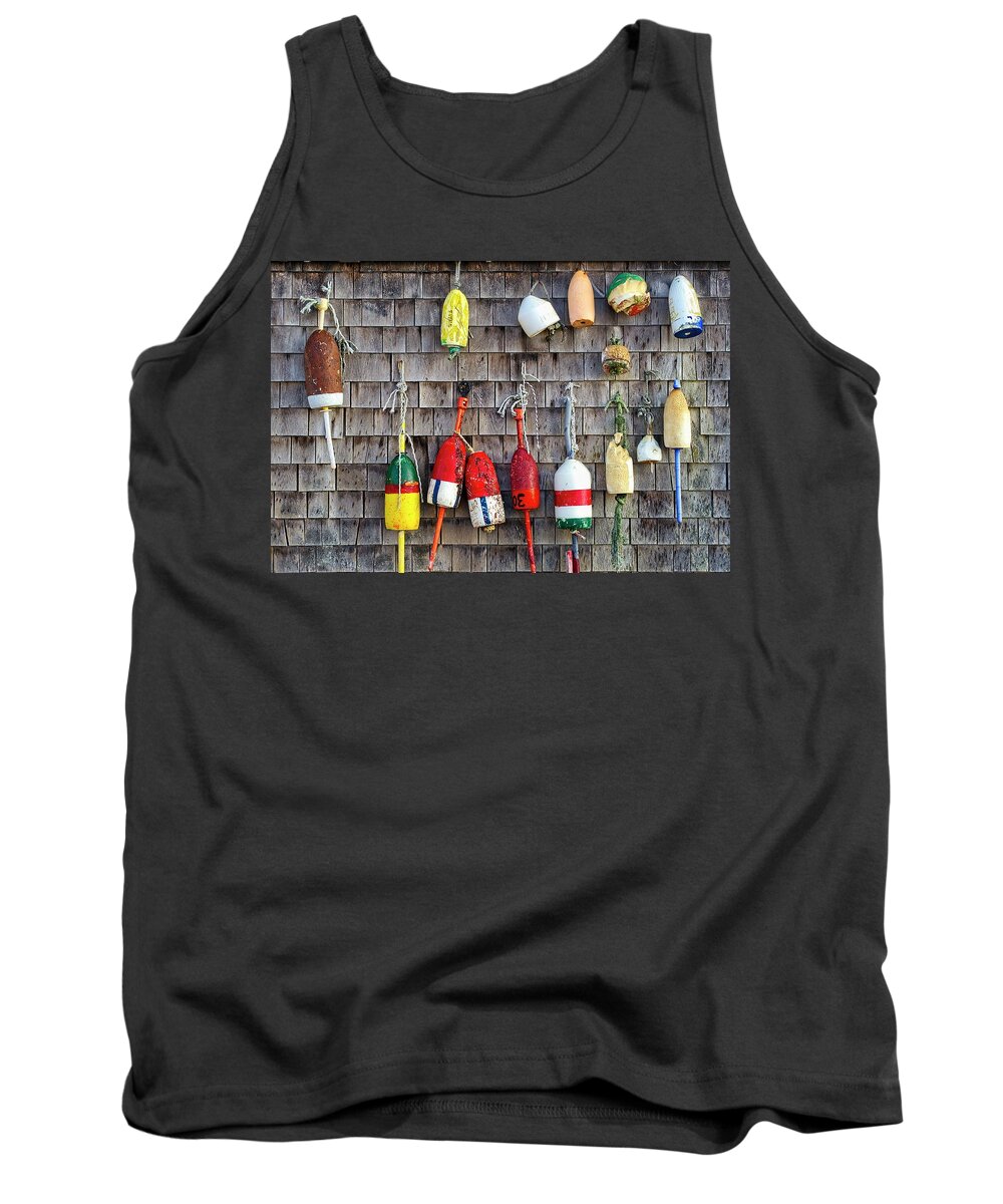 Cape Neddick Tank Top featuring the photograph Lobster Buoys on Wall, York, Maine by Steven Ralser