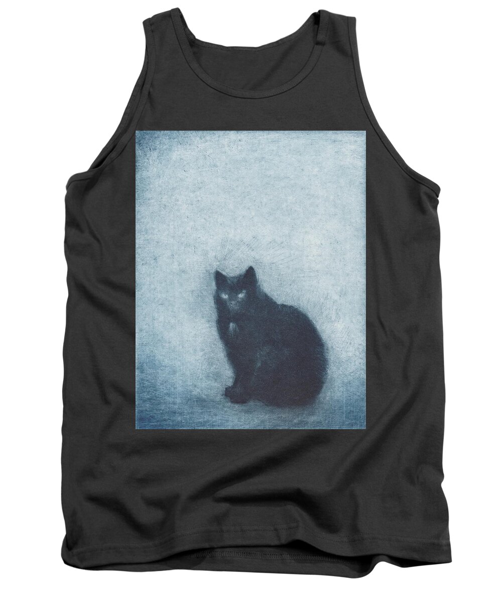 Cat Tank Top featuring the drawing Madame Escudier - etching by David Ladmore