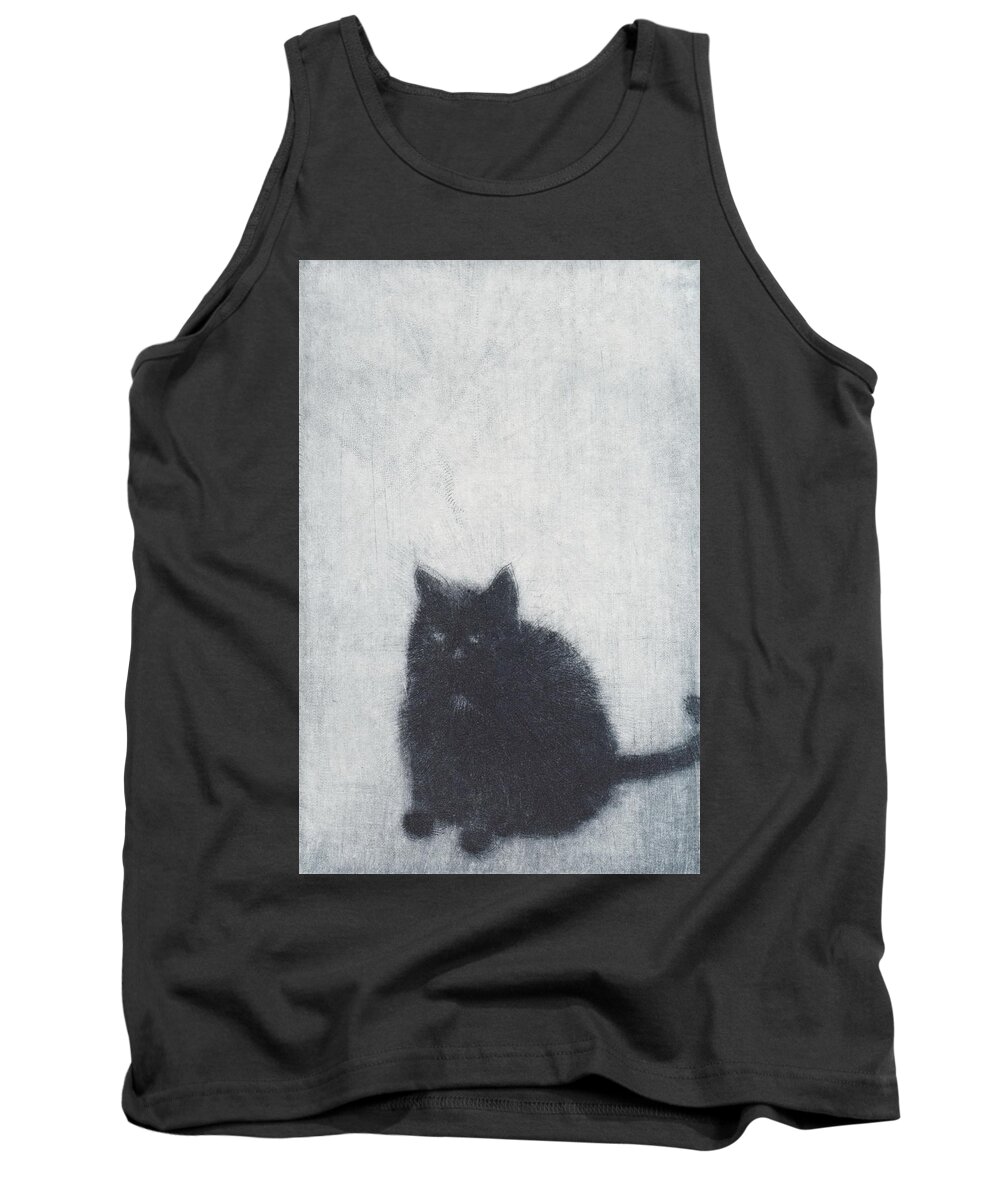 Cat Tank Top featuring the drawing Madame X - etching by David Ladmore