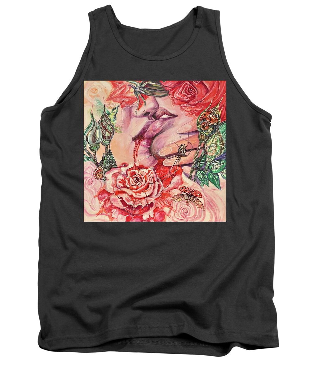 Kiss Tank Top featuring the painting Magic Garden by Yelena Tylkina