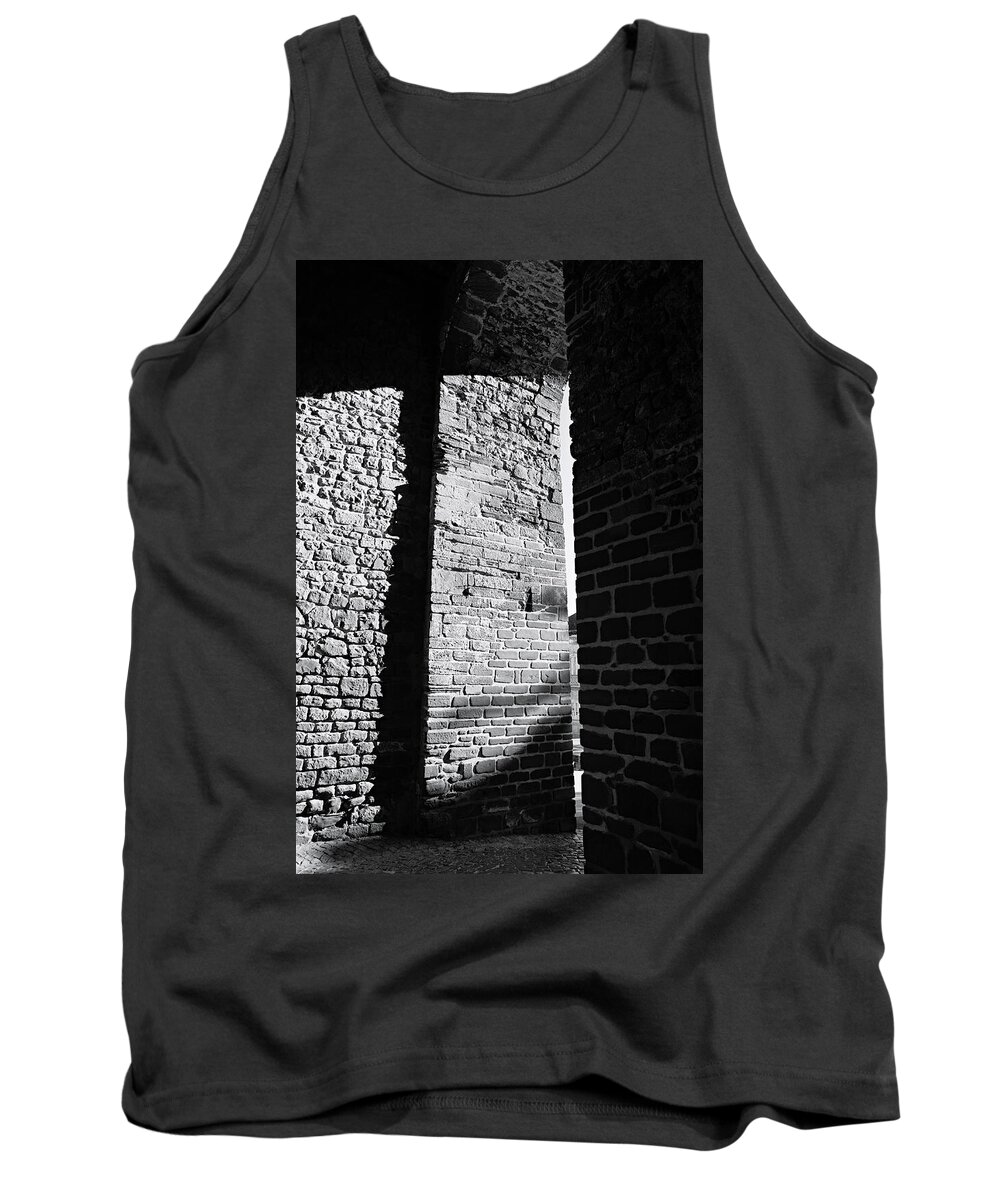 Silves Tank Top featuring the photograph Main entrance to the Medieval Castle of Silves in Monochrome by Angelo DeVal