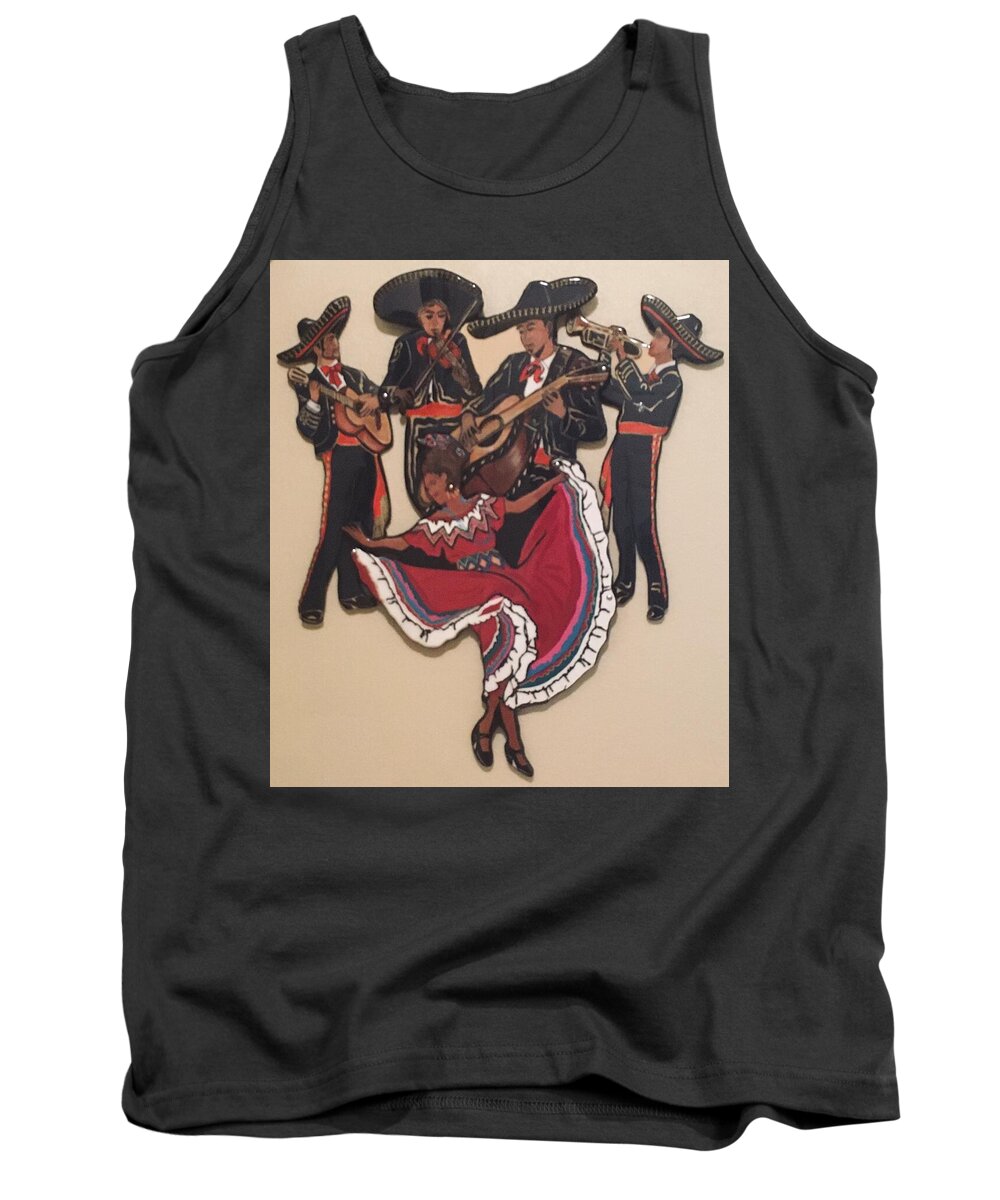 Mariachi Musicians Tank Top featuring the mixed media Mariachis and Folklorico Dancer by Bill Manson