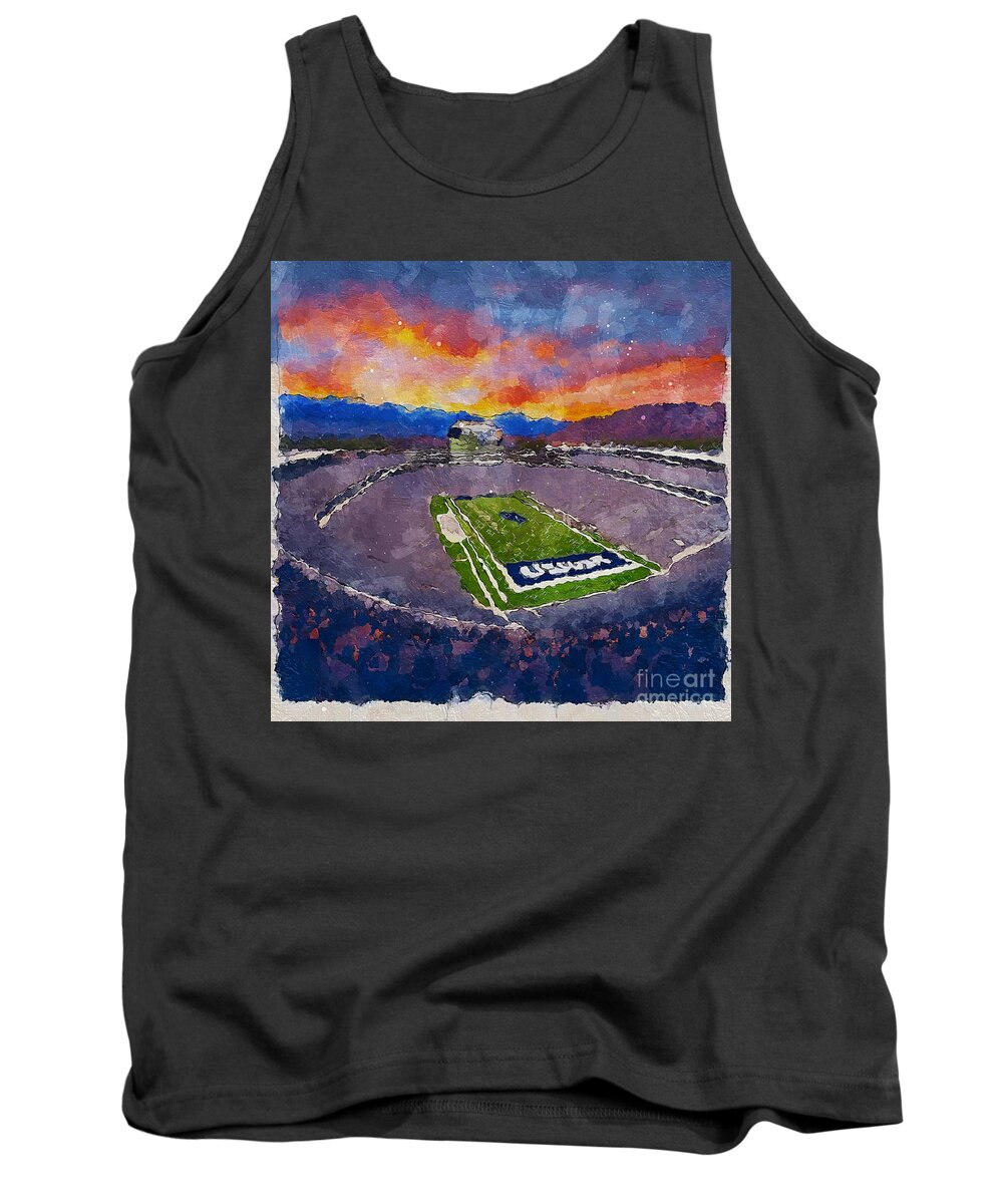 Stadium Tank Top featuring the painting MC14866 Lavell Edwards Stadium Provo Utah Byu Cougars Stadium Ncaa Football Stadium American Football Byu Cougars Brigham Young University Usa sunrise oilpaint colorfull by Lisa Von