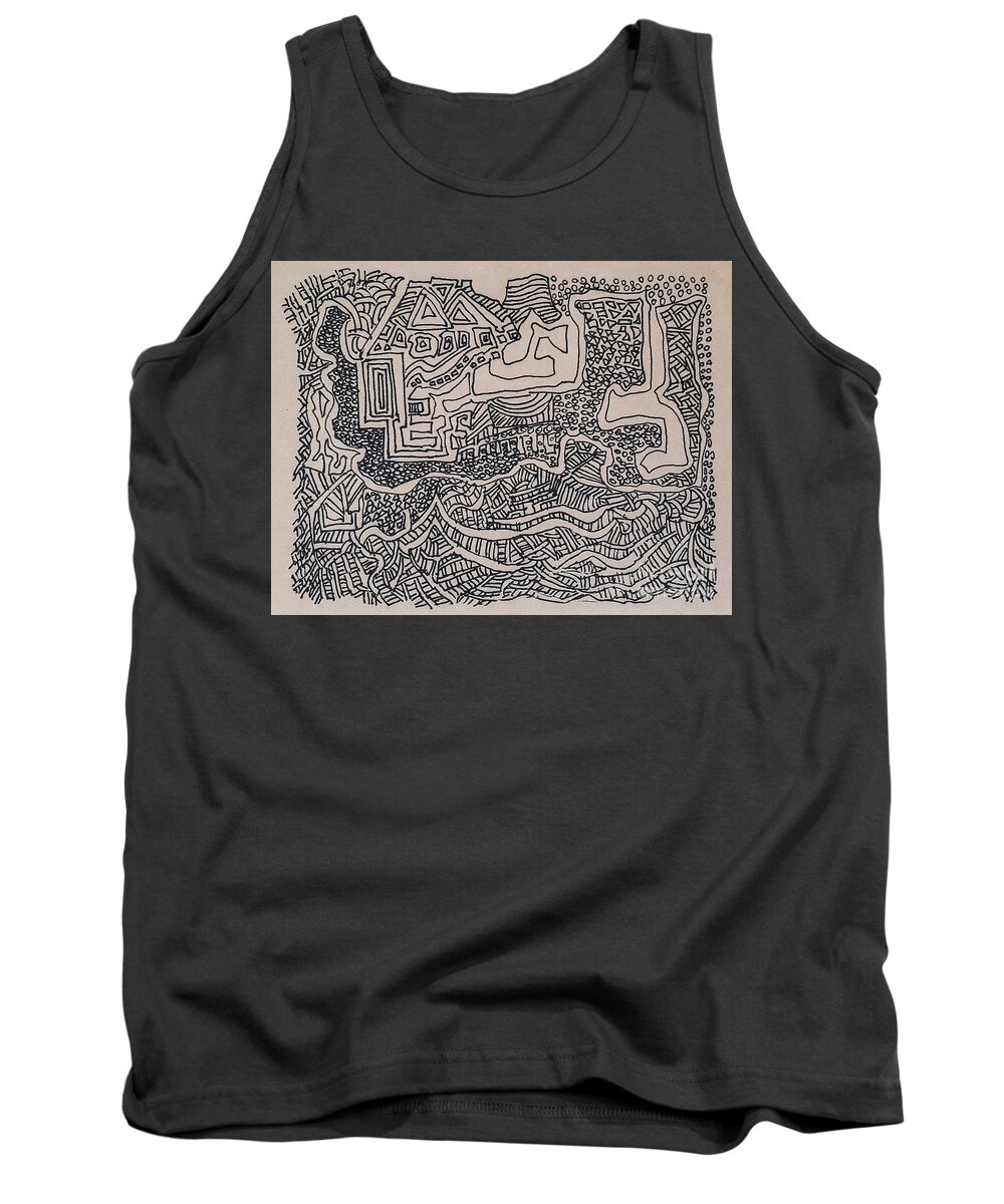 Abstract Tank Top featuring the drawing Meandering village by Fei A