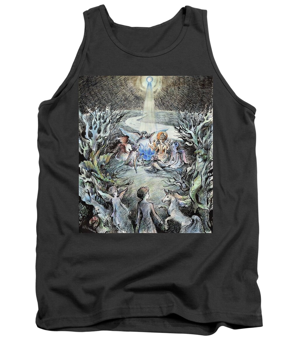 Surrealism Tank Top featuring the drawing Meeting with the Guides by Valentina Plishchina