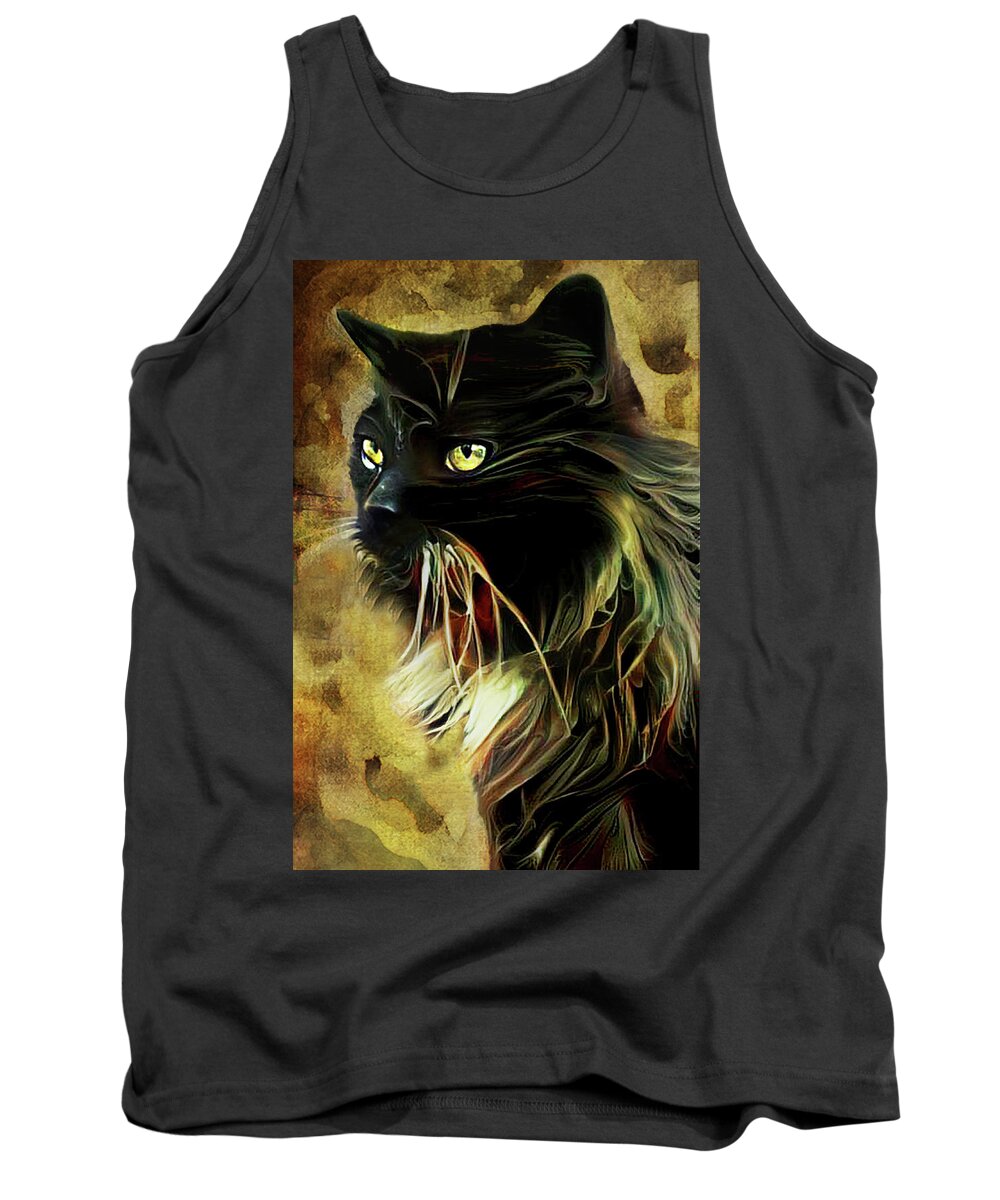 Tuxedo Cat Tank Top featuring the mixed media Merlin the Tuxedo Maine Coon Cat by Peggy Collins
