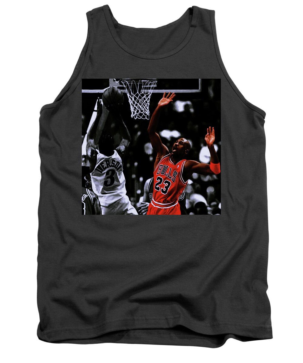 Michael Jordan Tank Top featuring the mixed media Michael Jordan and Allen Iverson by Brian Reaves
