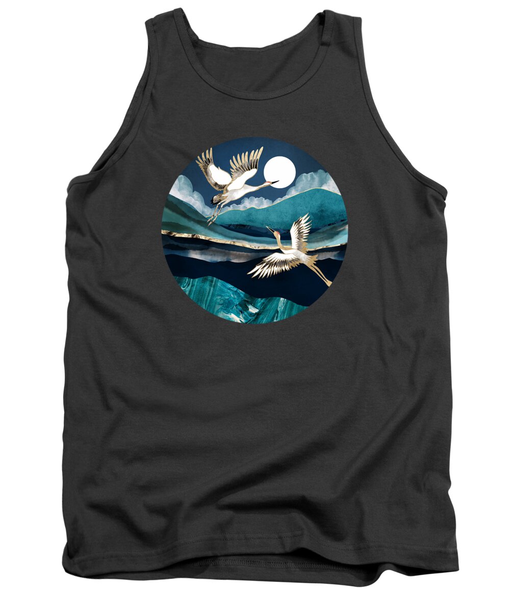 Cranes Tank Top featuring the digital art Midnight Cranes by Spacefrog Designs
