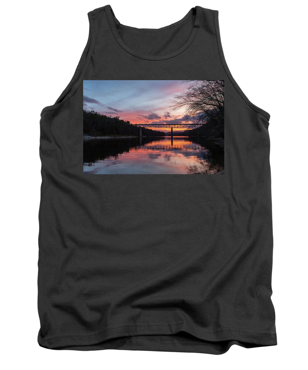 Sunset Tank Top featuring the photograph Milford PA Bridge at Sunset by Amelia Pearn