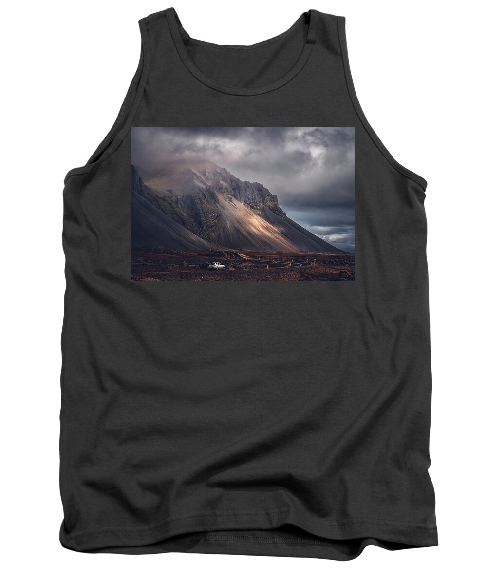 Blue Tones Tank Top featuring the photograph Misty Mountain Morning Blue by Dee Potter