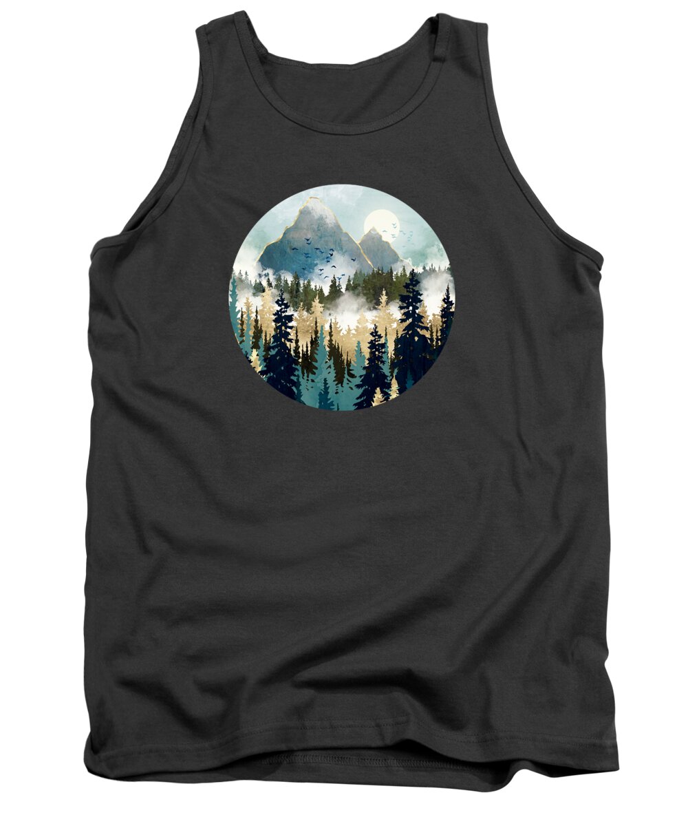 Mist Tank Top featuring the digital art Misty Pines by Spacefrog Designs