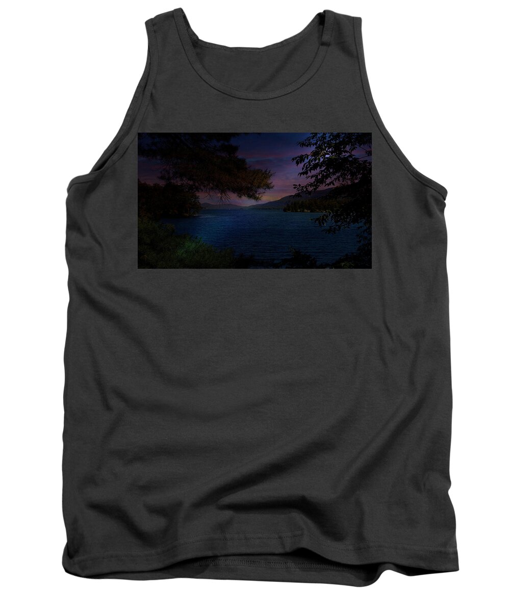 Moon Tank Top featuring the photograph Moon Glow Over Lake by Russel Considine