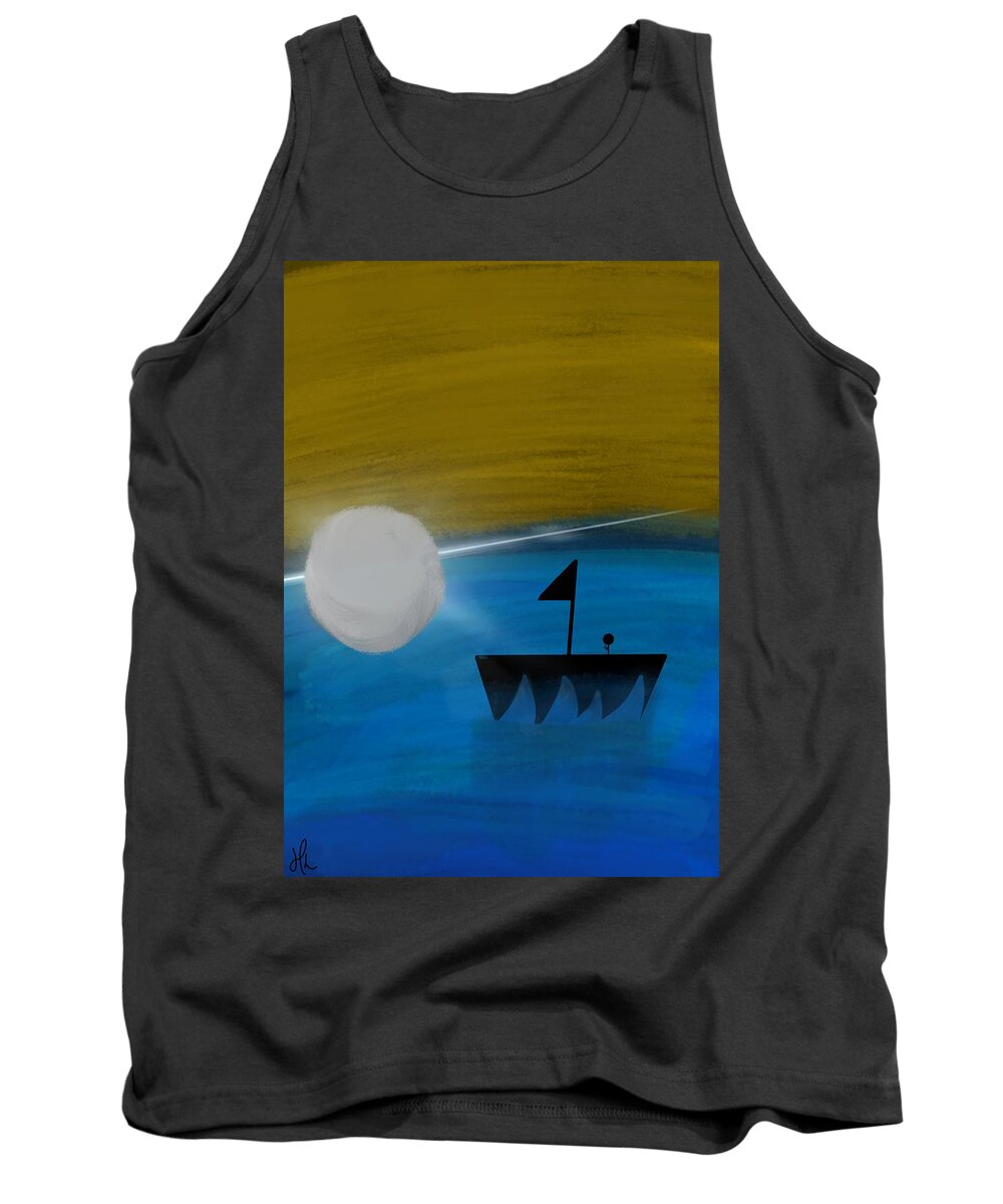 Moon Tank Top featuring the digital art Moon River and Me by Ann Leech