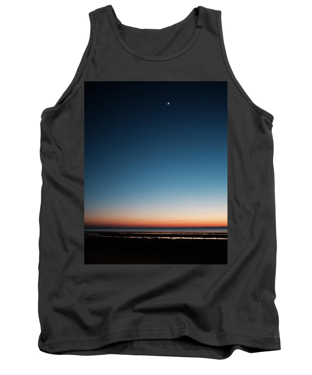 Blackpool Tank Top featuring the photograph Moon sky and low tide by Nick Barkworth