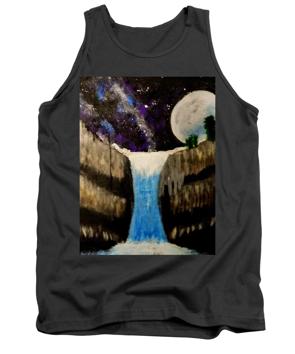 Moon Tank Top featuring the painting Moonlite Waterfall by Anna Adams