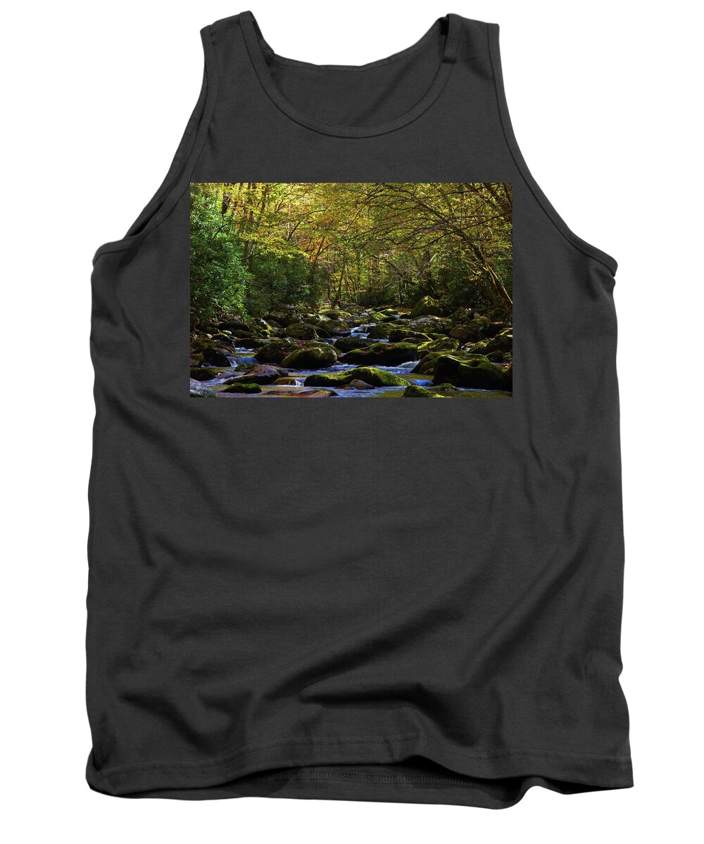 Travel Tank Top featuring the photograph Moss and Water by Gina Fitzhugh