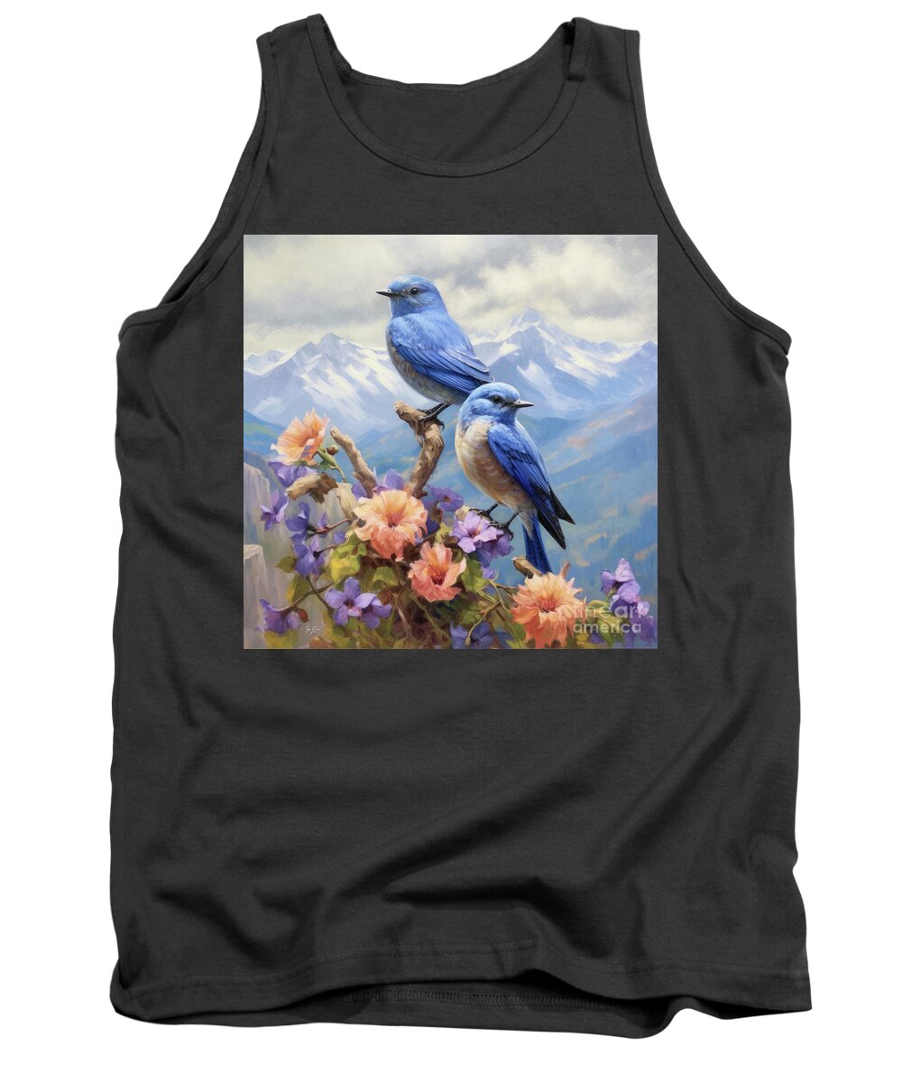 Mountain Bluebirds Tank Top featuring the painting Mountain Bluebirds by Tina LeCour