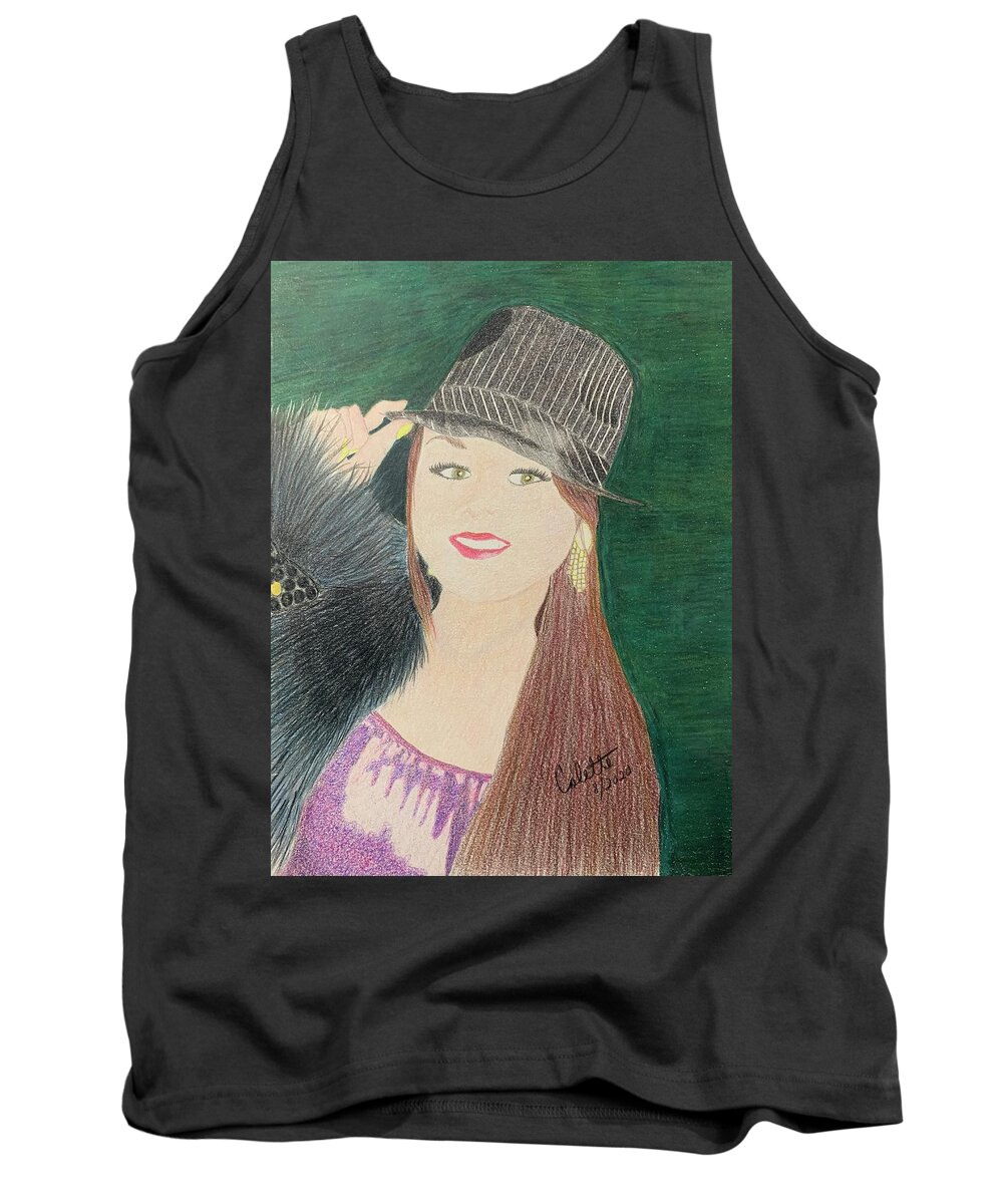 Girl Tank Top featuring the drawing Na by Colette Lee