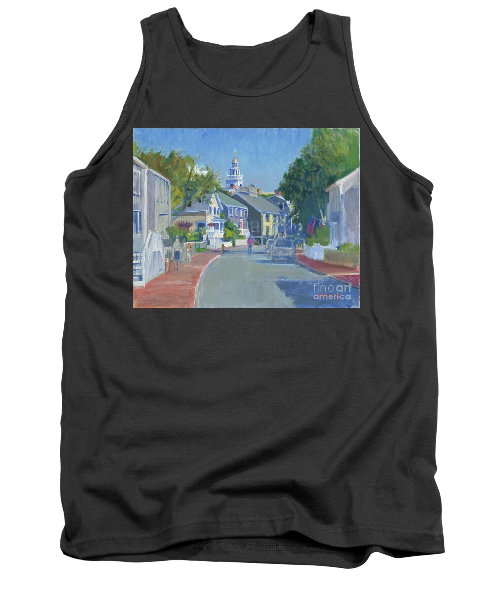 Nantucket Union Street Morning Tank Top featuring the painting Nantucket Union Street Morning by Candace Lovely
