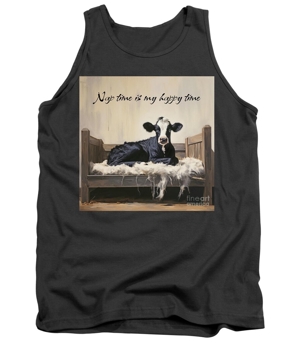 Cow Tank Top featuring the painting Nap Time Is My Happy Time by Tina LeCour