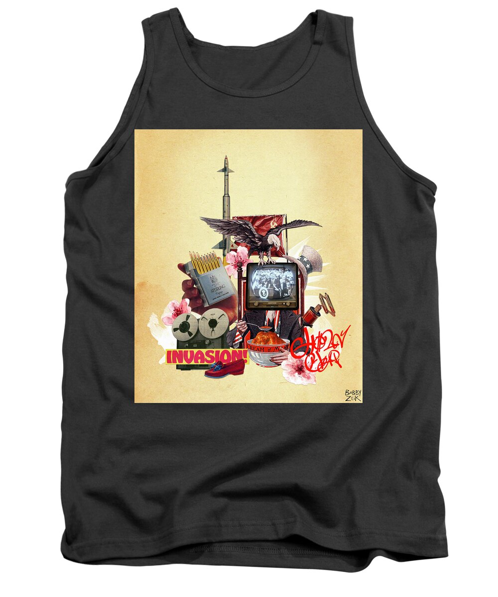 Bobby Zeik Tank Top featuring the painting Narratives And False Flags by Bobby Zeik