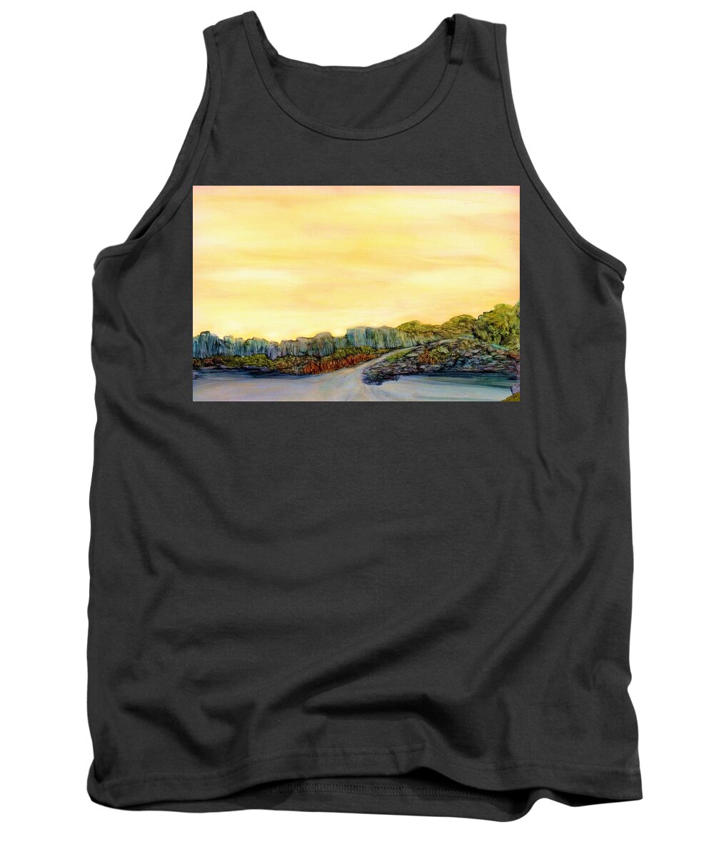 Sunrise Tank Top featuring the painting New Mexico Skyline by Angela Marinari