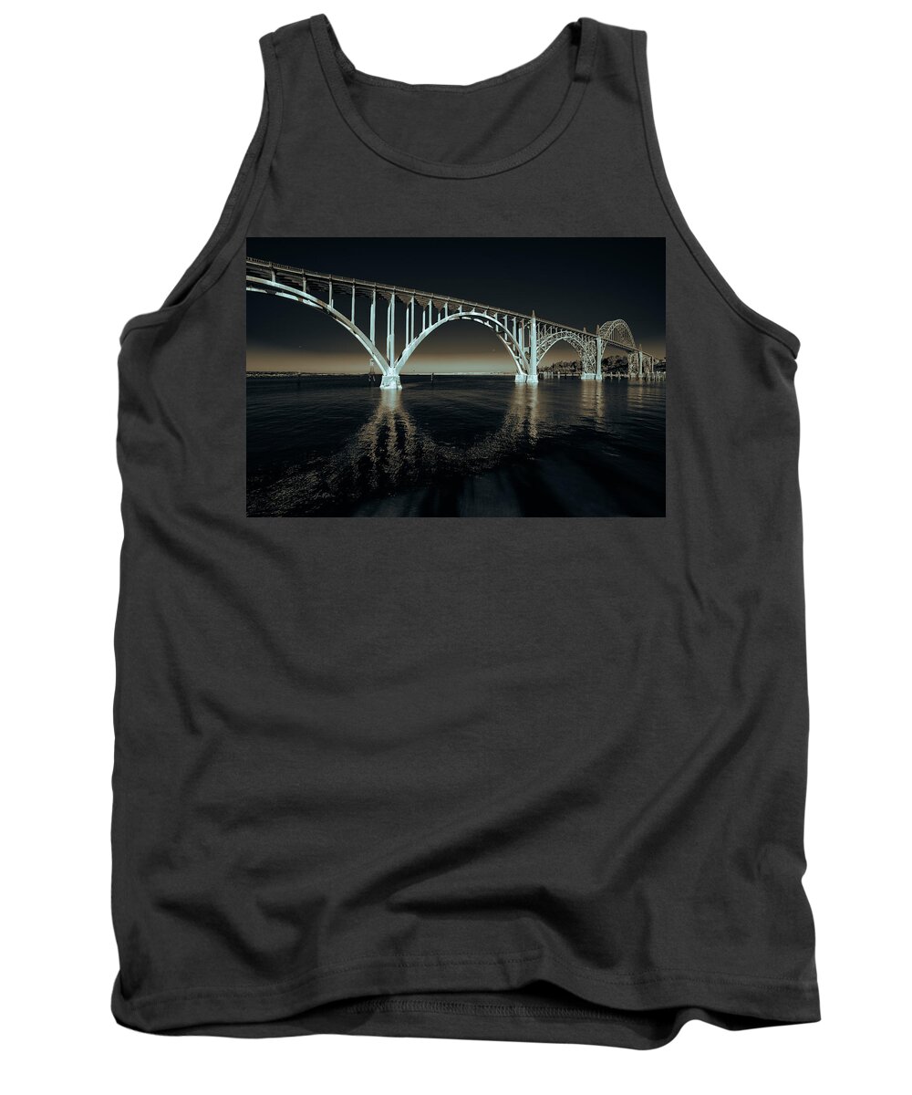 Conde Mccullough Tank Top featuring the photograph Yaquina Bay Bridge, Newport Oregon, Monochrome by Jason McPheeters