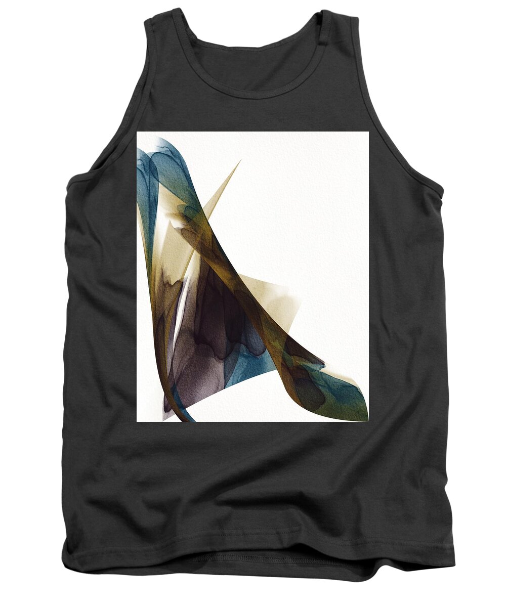 Abstract Tank Top featuring the mixed media Number 12 Together abstract ink teal brown by Itsonlythemoon -