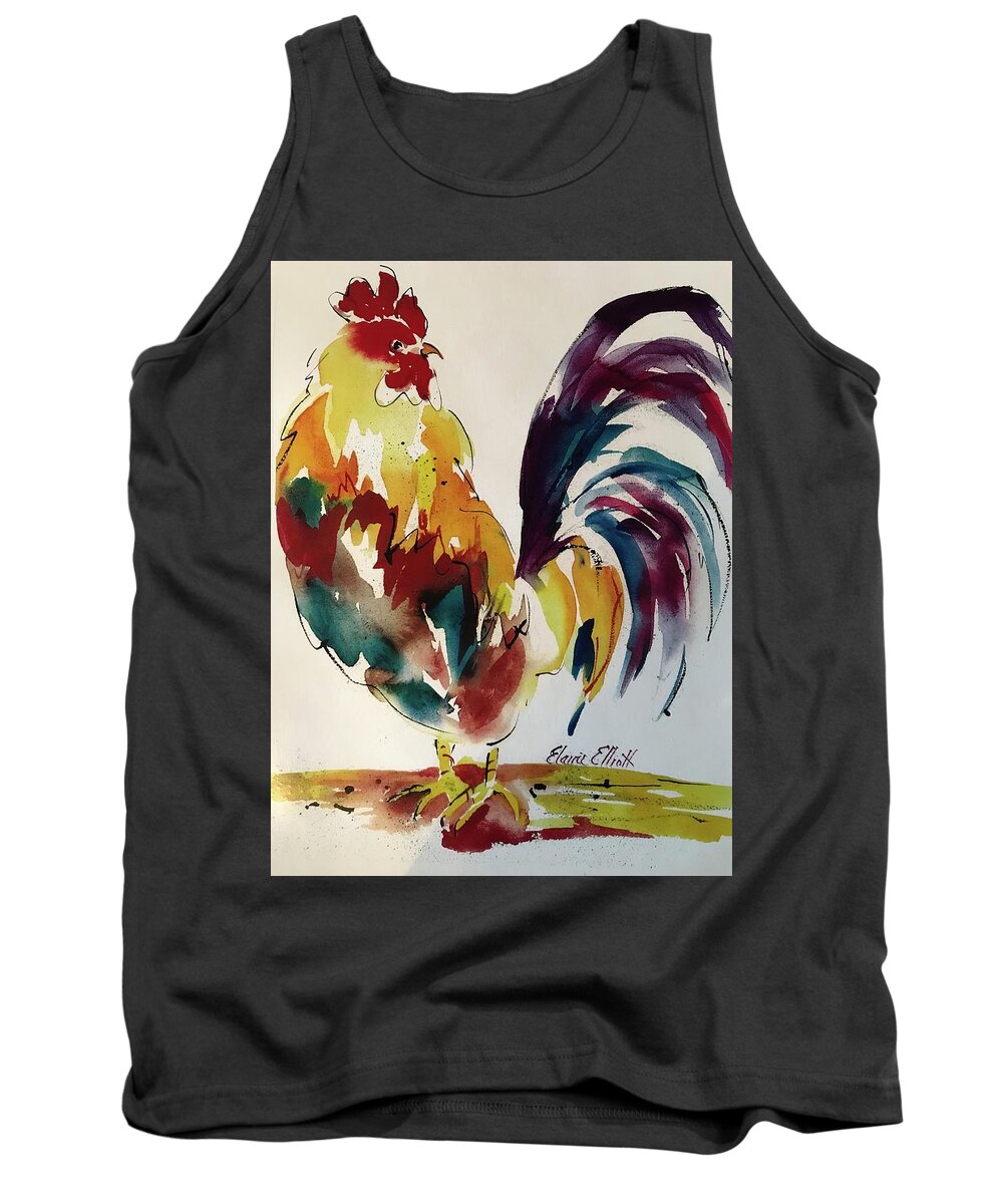 Rooster Tank Top featuring the painting O how I hate to get up in the Morning by Elaine Elliott