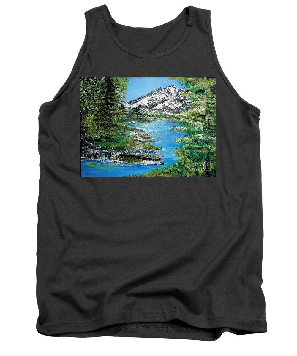 Landscape Tank Top featuring the painting Oil Landscape Mountains and Trees 2 by Valerie Shaffer
