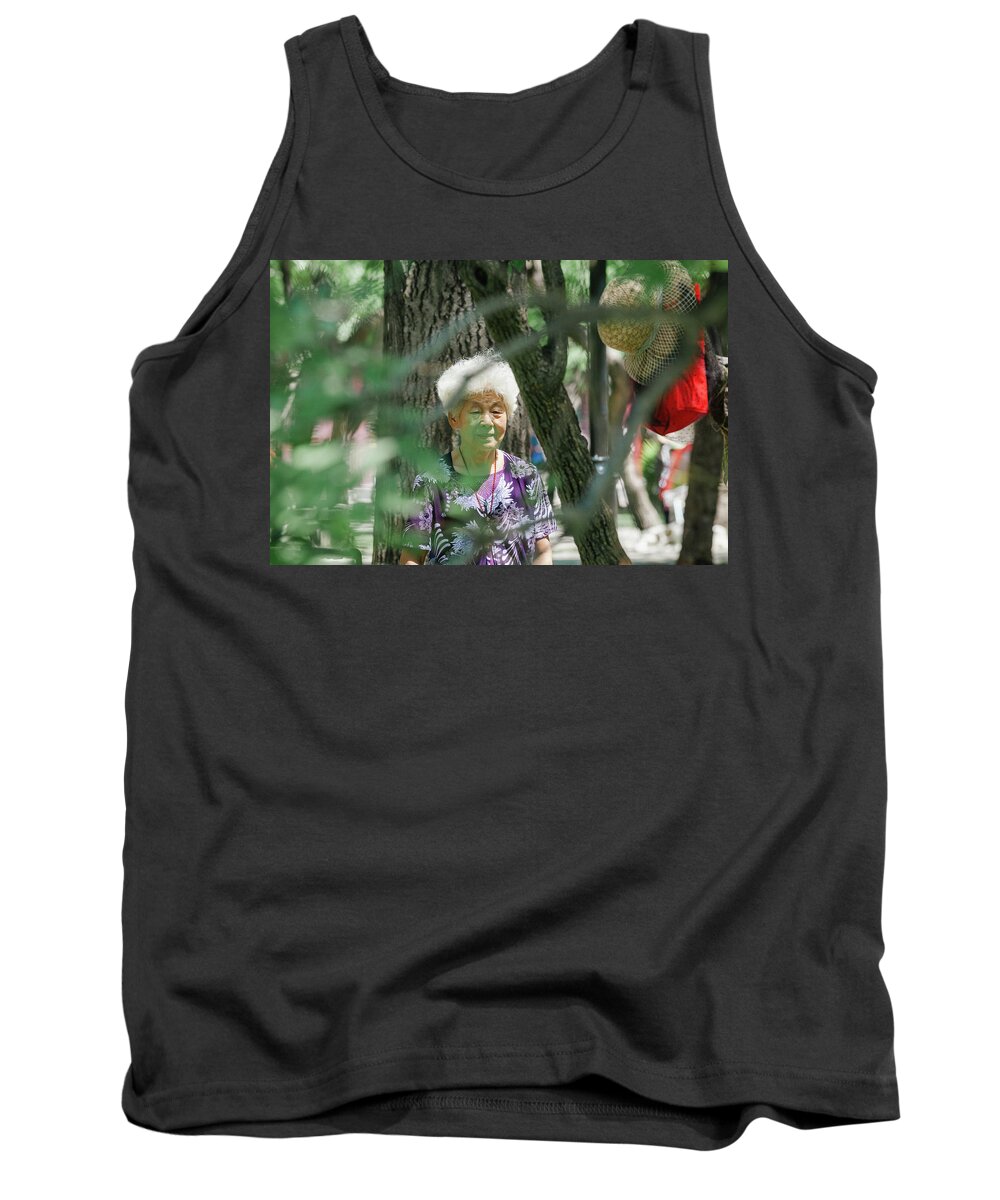 2013 Tank Top featuring the photograph Old Chinese woman practicing the sylvotherapy by Benoit Bruchez