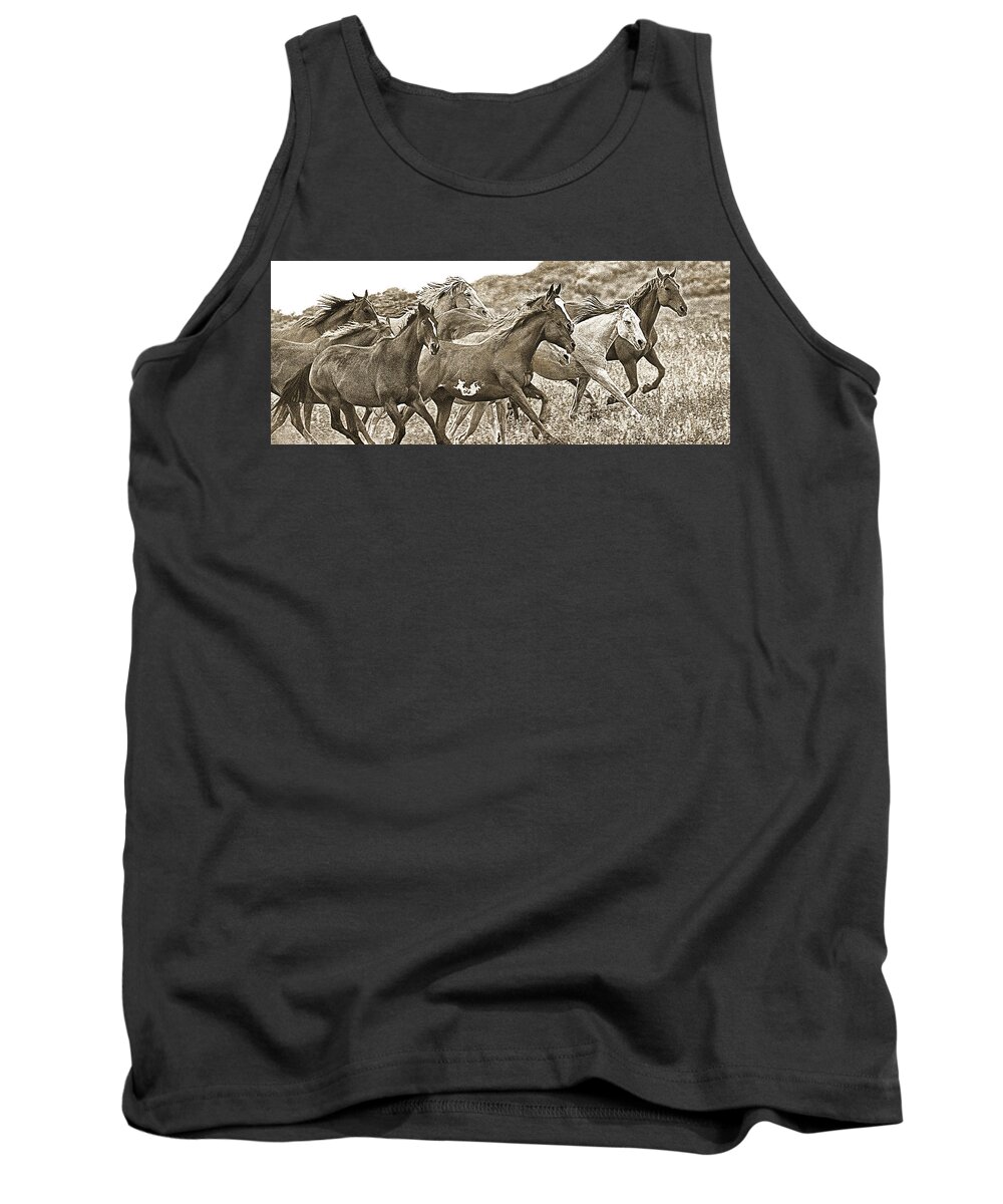 Horses Tank Top featuring the photograph On The Run Sepia by Don Schimmel