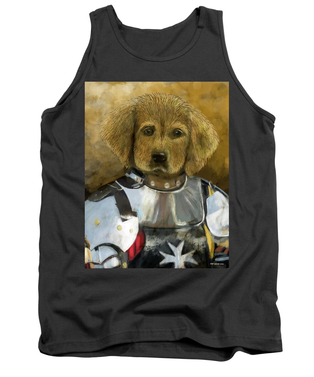 Dog Tank Top featuring the digital art One Dog Knight by Larry Whitler