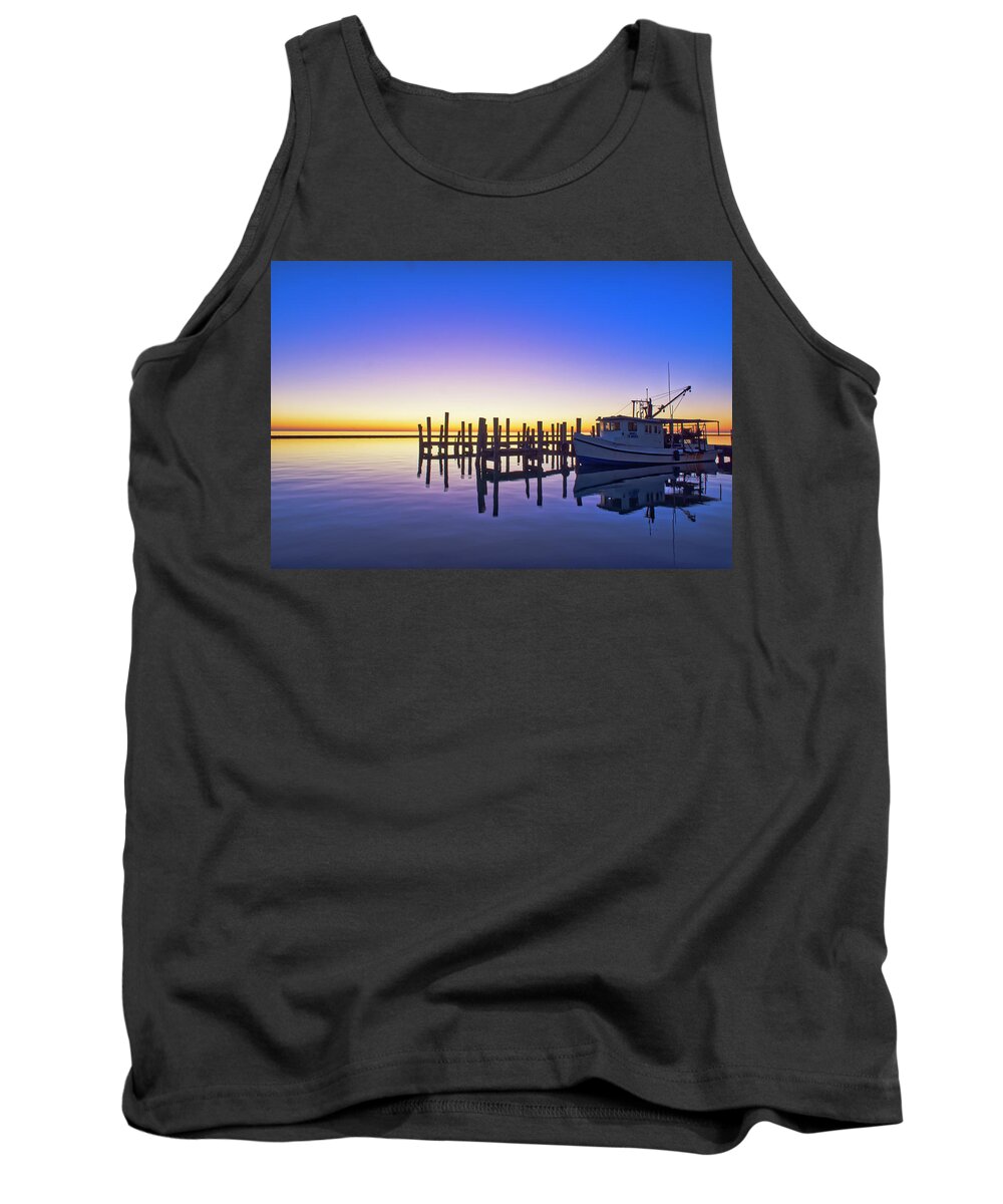 Boat Tank Top featuring the photograph Oyster Boat Reflections by Ty Husak