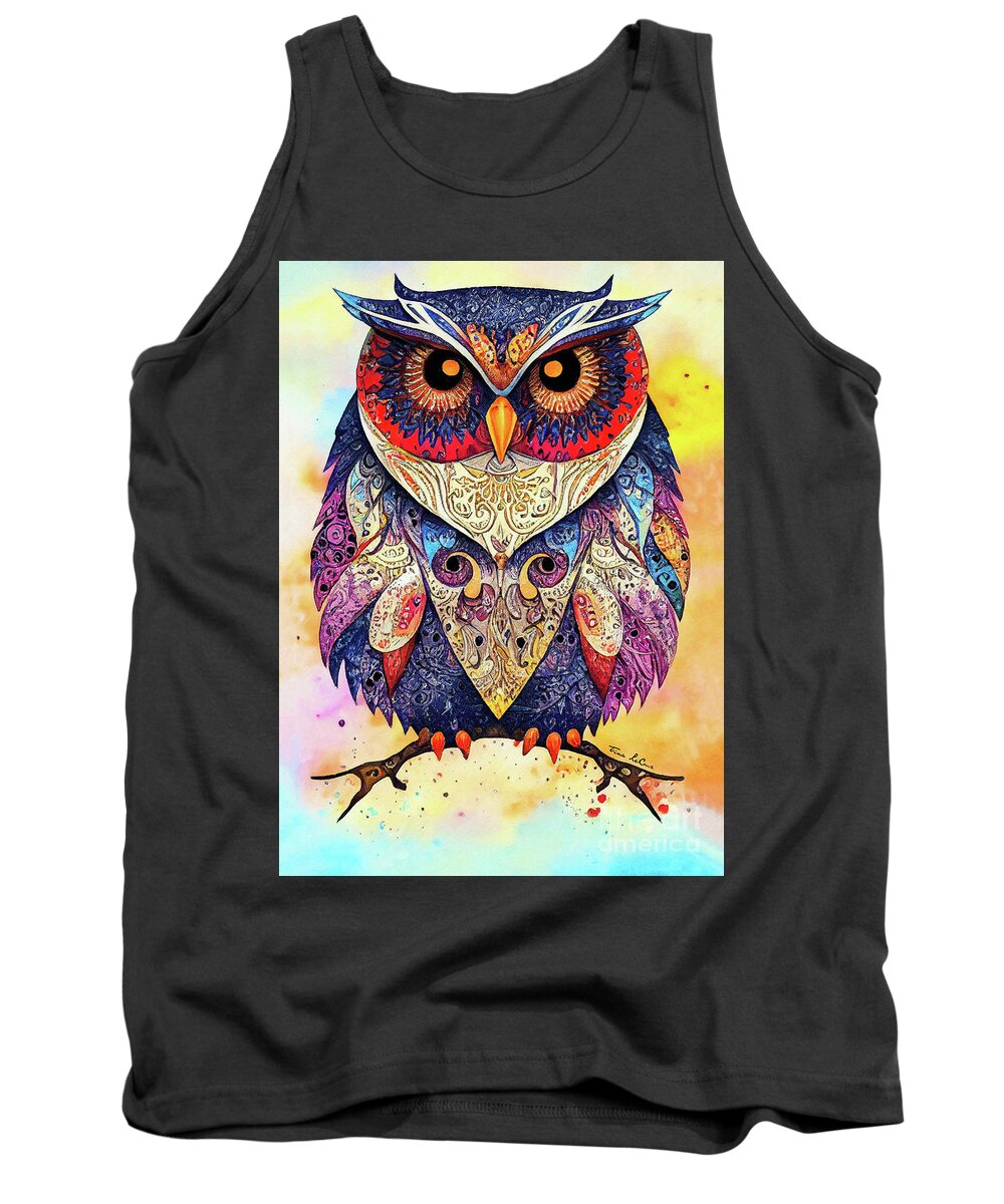 Adorable Owl Tank Top featuring the painting Paisley Owl by Tina LeCour